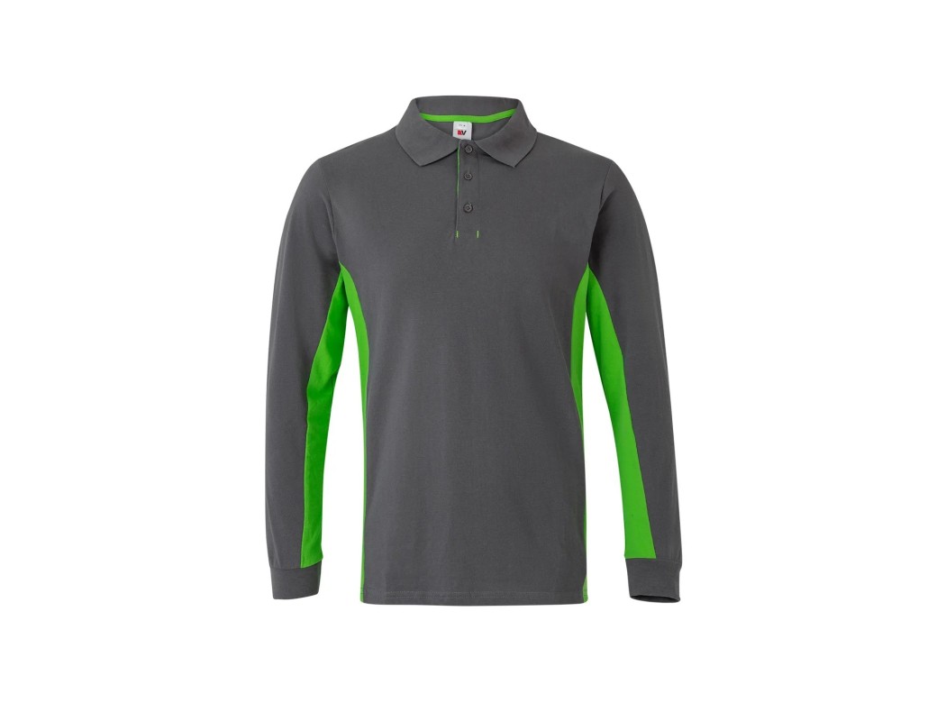 Polo manga larga algodon / poliest 180 gr gris / verde lima