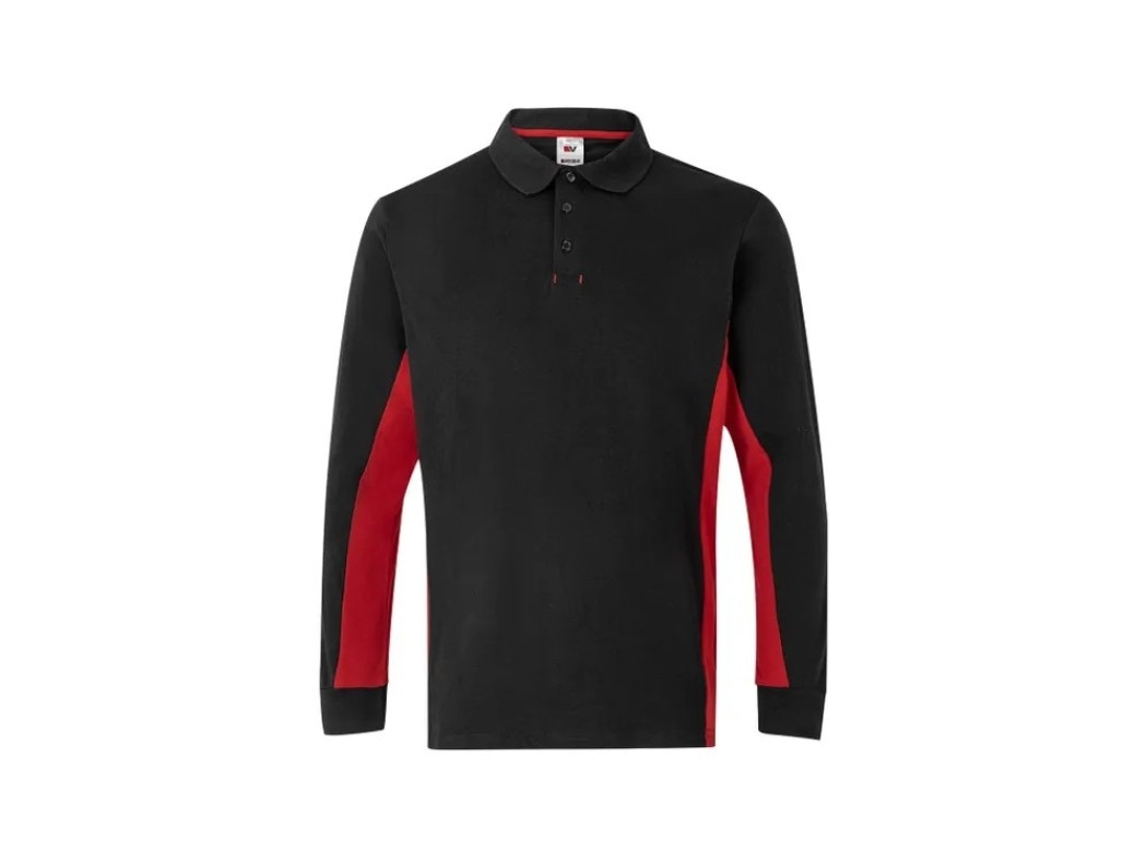 Polo manga larga algodon / poliest 180 gr negro / rojo talla