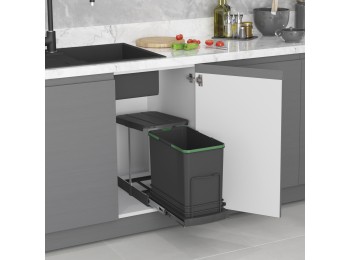 Emuca Contenedor de reciclaje para fijación inferior y extracción manual en mueble de cocina Recycle 24 litros, Plástico gris antracita
