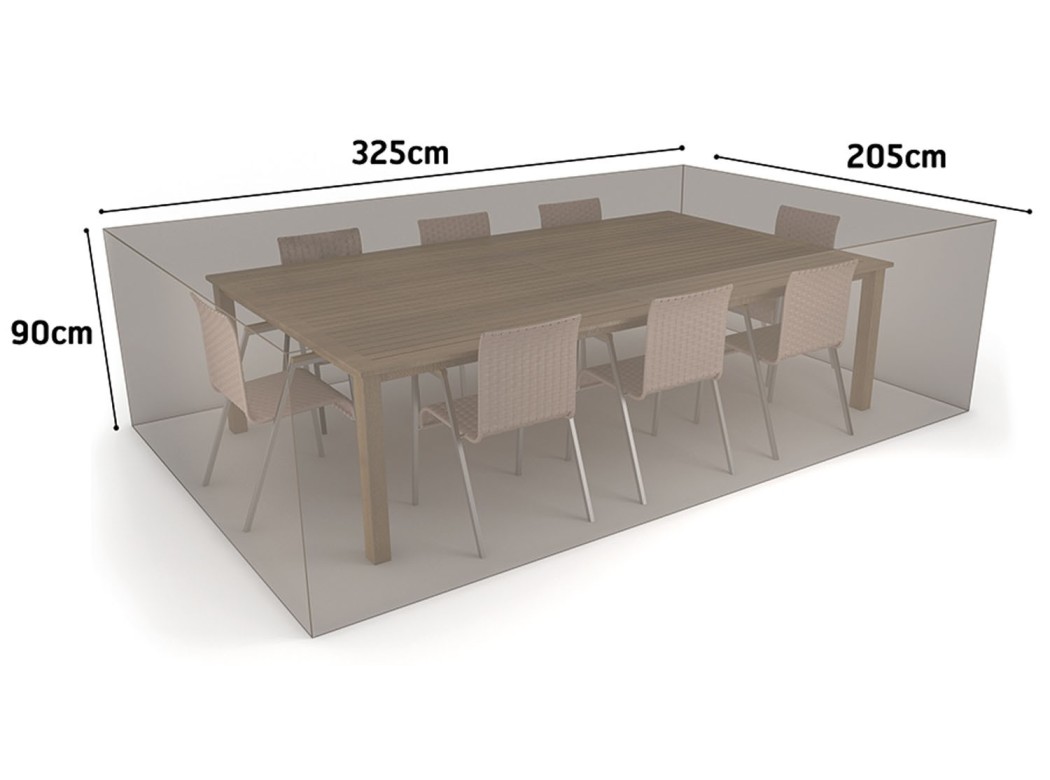 Funda mesa rectangular + 8 sillas vison 325 x 205 x h 90