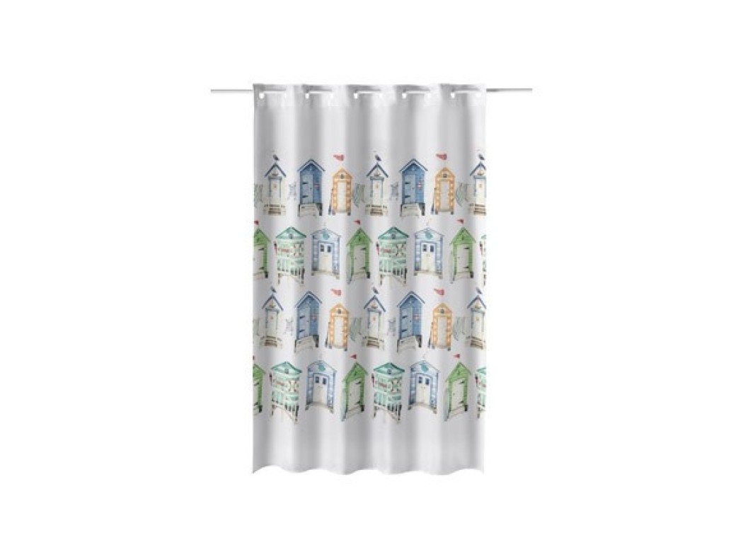 Cortina baño estampado casitas 180 x 200 cm poliester atenas