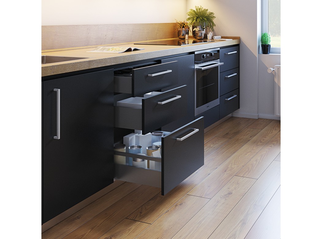 Emuca Cajón exterior Vertex con regulación 3D de altura 93mm, 40kg, profundidad 400mm, Acero, Gris antracita