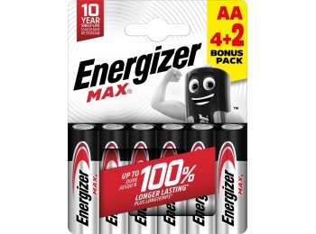 Pila alcalina max lr6 aa pack 4+2 energizer
