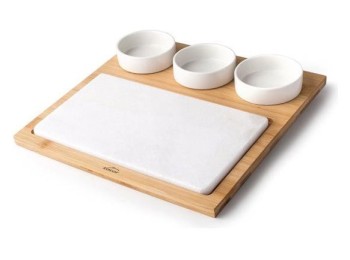 Bandeja aperitivo marmol/bambu 3 cuencos 28,2 x 28,2 cm laco