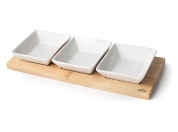 Bandeja aperitivos base bambu 3 cuencos 28 x 10 cm lacor