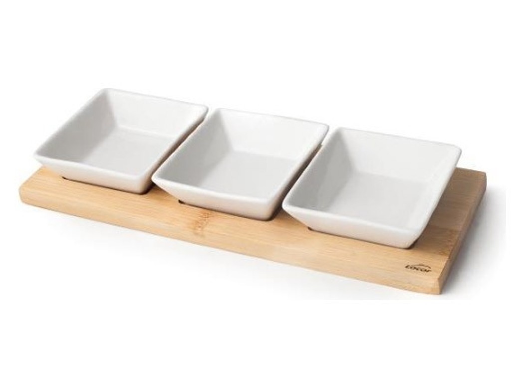 Bandeja aperitivos base bambu 3 cuencos 28 x 10 cm lacor