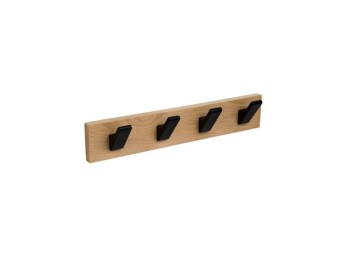 Percha pared madera haya natural 4 ganchos negros nesu