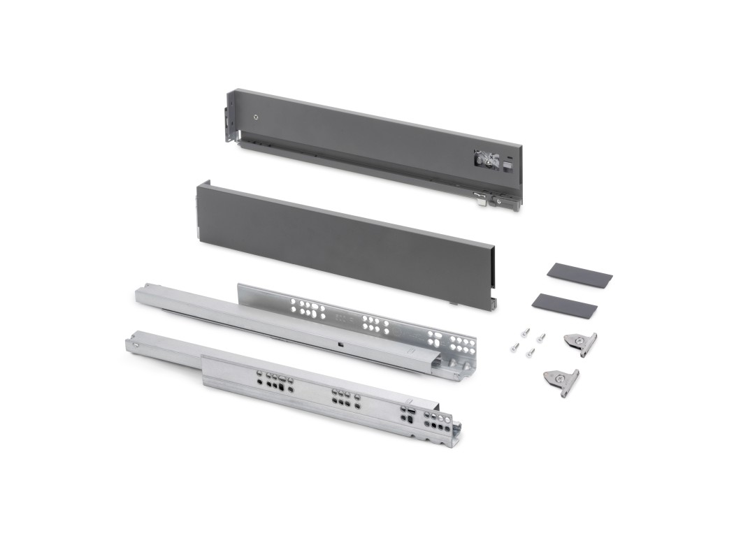 Emuca Cajón exterior Vertex con regulación 3D de altura 93mm, 40kg, espesor de tablero de 18mm, profundidad 400mm, Acero, Gris antracita