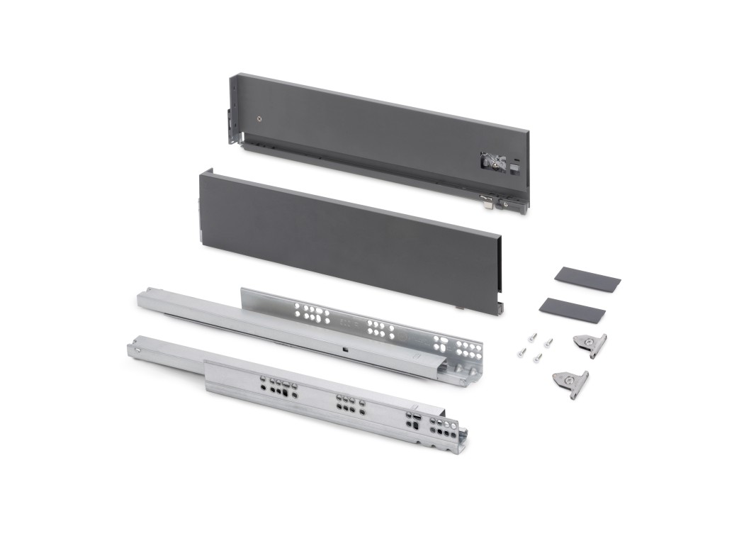 Emuca Cajón exterior Vertex con regulación 3D de altura 131mm, 40kg, espesor de tablero de 18mm, profundidad 400mm, Acero, Gris antracita