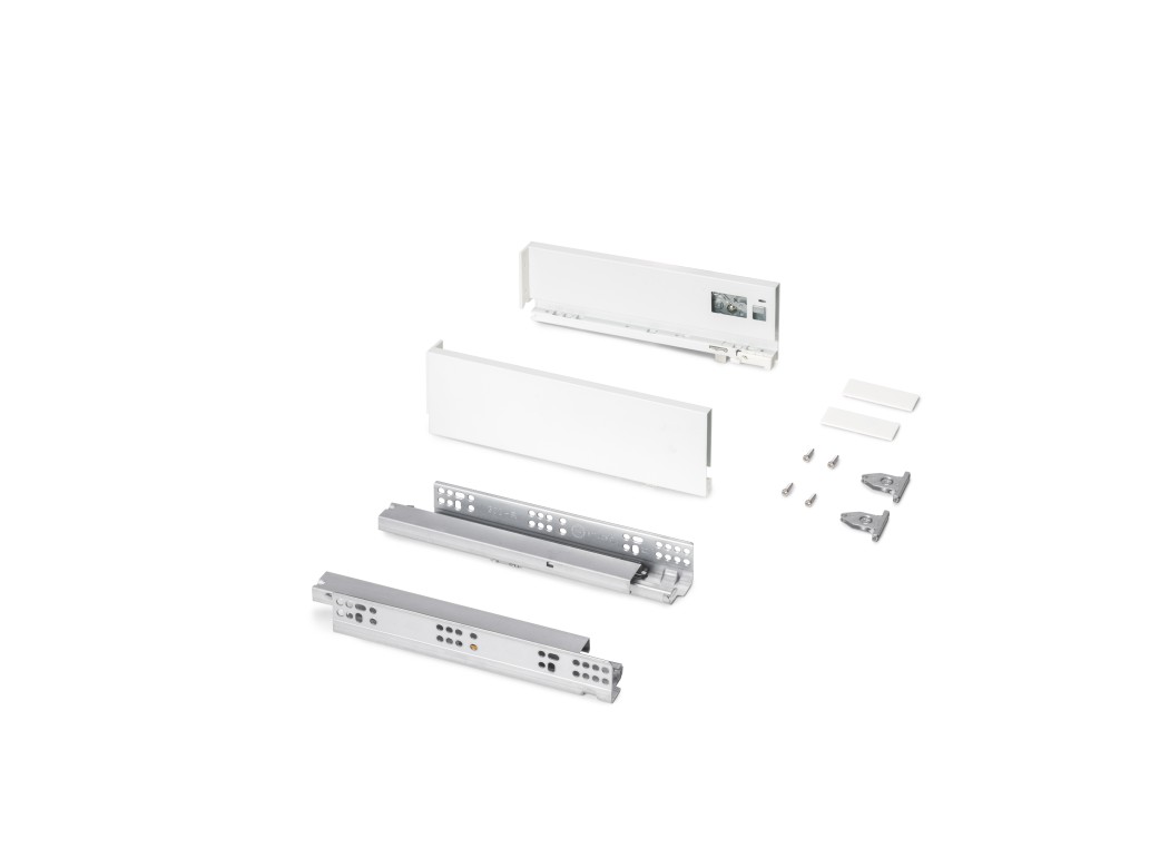 Emuca Cajón exterior Protone 30kg con guías de extracción total y cierre suave, Altura 93mm, profundidad 300mm, Acero, Pintado blanco