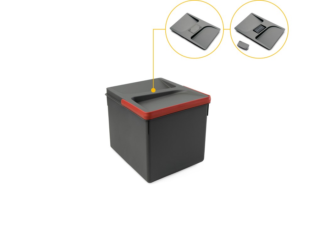 Emuca Contenedores para cajón de cocina Recycle con tapa anti olores, Altura 216mm, 1x12litros, Plástico gris antracita