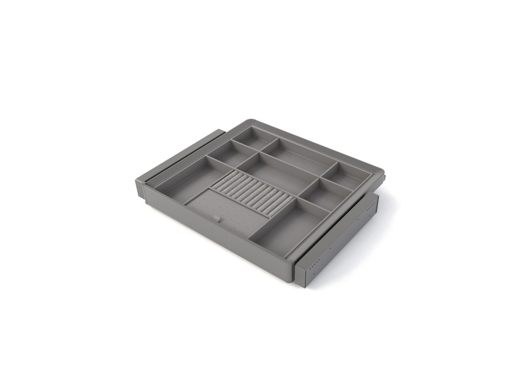 Emuca Kit de cajón organizador y bastidor regulable Quartz para armarios, guías de cierre suave y extracción total, Módulo 60cm, Acabado Titanio