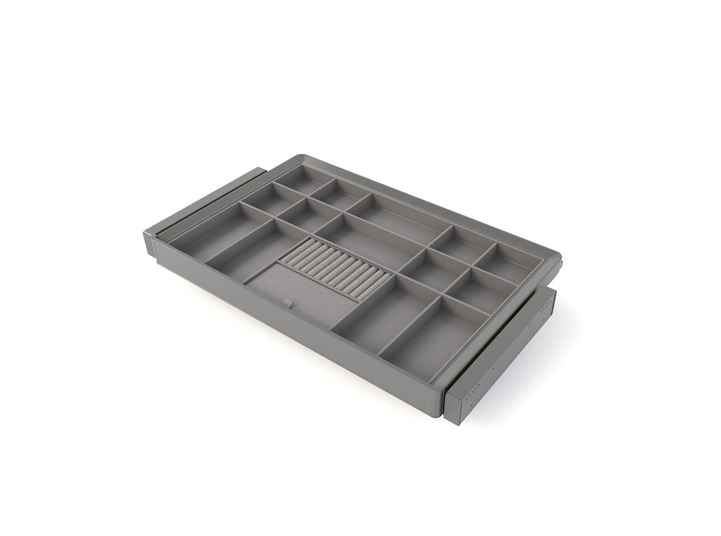 Emuca Kit de cajón organizador y bastidor regulable Quartz para armarios, guías de cierre suave y extracción total, Módulo 80cm, Acabado Titanio