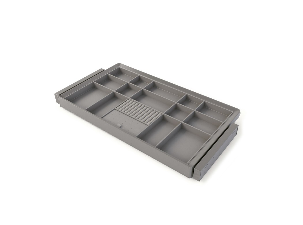 Emuca Kit de cajón organizador y bastidor regulable Quartz para armarios, guías de cierre suave y extracción total, Módulo 90cm, Acabado Titanio