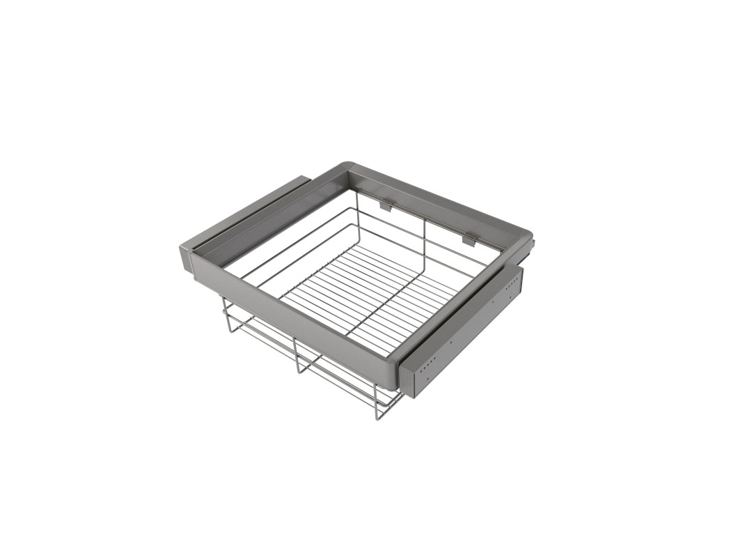 Emuca Kit de cajón de alambre y bastidor regulable Quartz para armarios, guías de cierre suave y extracción total, Módulo 60cm, Acabado Titanio