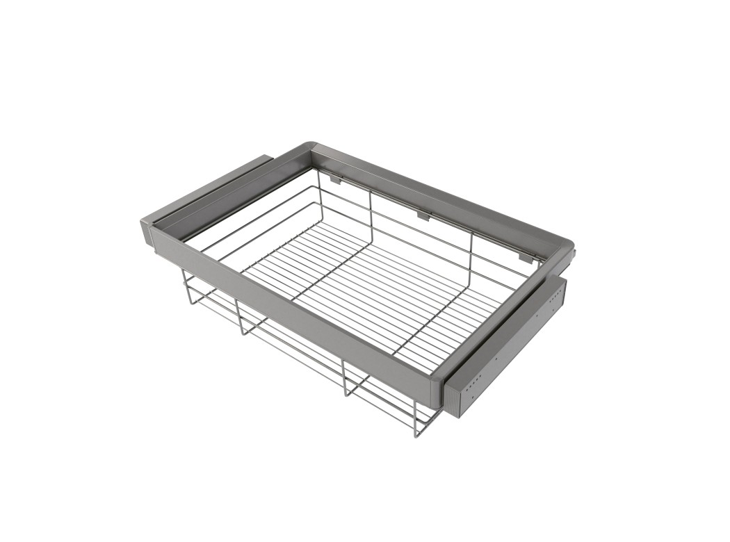 Emuca Kit de cajón de alambre y bastidor regulable Quartz para armarios, guías de cierre suave y extracción total, Módulo 80cm, Acabado Titanio