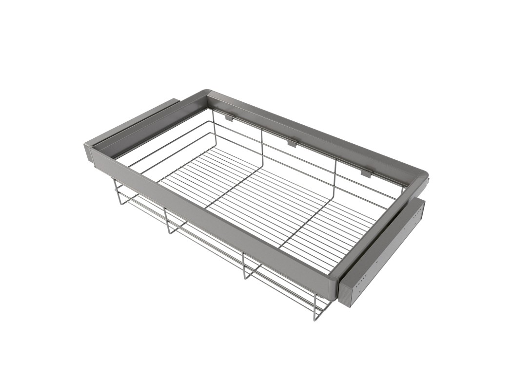 Emuca Kit de cajón de alambre y bastidor regulable Quartz para armarios, guías de cierre suave y extracción total, Módulo 90cm, Acabado Titanio