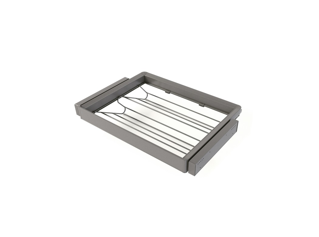 Emuca Kit de cajón zapatero y bastidor regulable Quartz para armarios, guías de cierre suave y extracción total, Módulo 70cm, Acabado Titanio