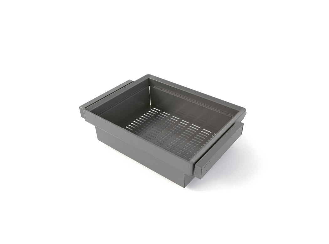 Emuca Kit de cajón metálico y bastidor regulable Quartz para armarios, guías de cierre suave y extracción total, Módulo 70cm, Acabado Titanio
