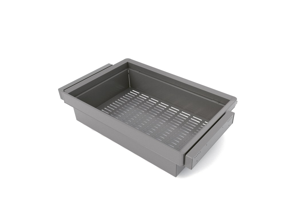 Emuca Kit de cajón metálico y bastidor regulable Quartz para armarios, guías de cierre suave y extracción total, Módulo 80cm, Acabado Titanio