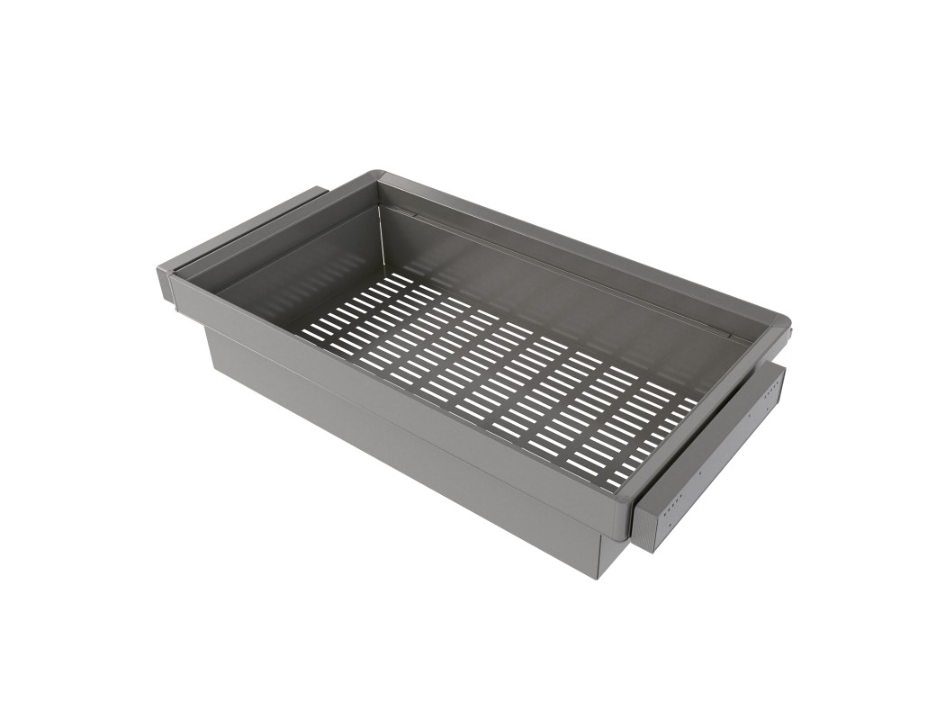 Emuca Kit de cajón metálico y bastidor regulable Quartz para armarios, guías de cierre suave y extracción total, Módulo 90cm, Acabado Titanio