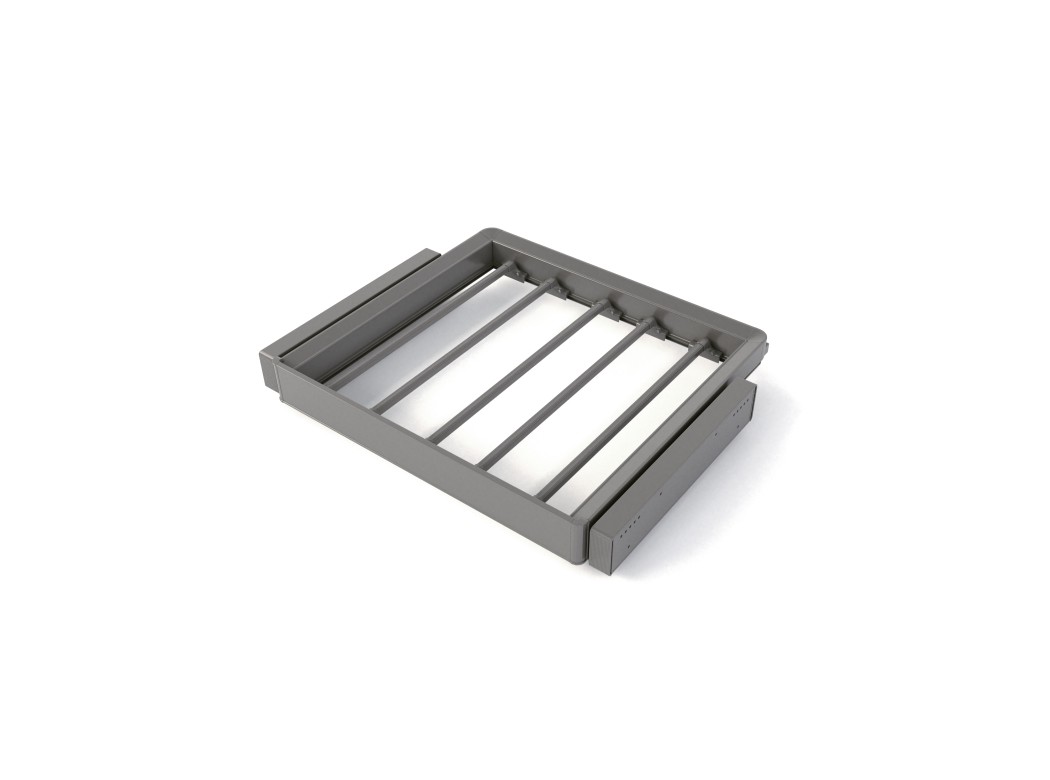 Emuca Kit de pantalonero de 7 varillas y bastidor regulable Quartz para armarios, guías de cierre suave y extracción total, Módulo 60cm, Acabado Titanio