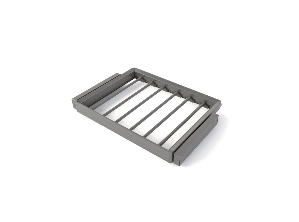 Emuca Kit de pantalonero de 7 varillas y bastidor regulable Quartz para armarios, guías de cierre suave y extracción total, Módulo 70cm, Acabado Titanio