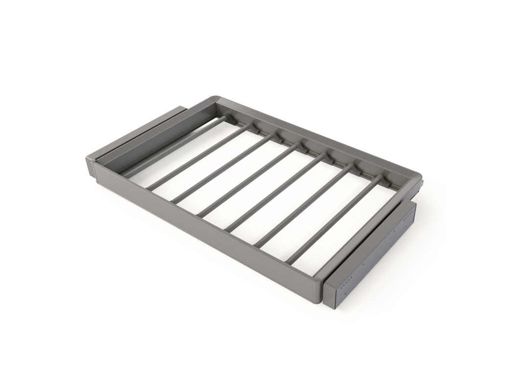 Emuca Kit de pantalonero de 7 varillas y bastidor regulable Quartz para armarios, guías de cierre suave y extracción total, Módulo 80cm, Acabado Titanio