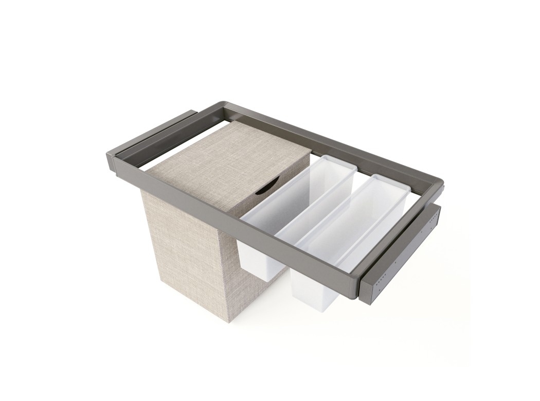 Emuca Kit de 2 bandejas auxiliares, 1 cesto y bastidor regulable Quartz para armarios, guías de cierre suave y extracción total, Módulo 90cm, Acabado Titanio