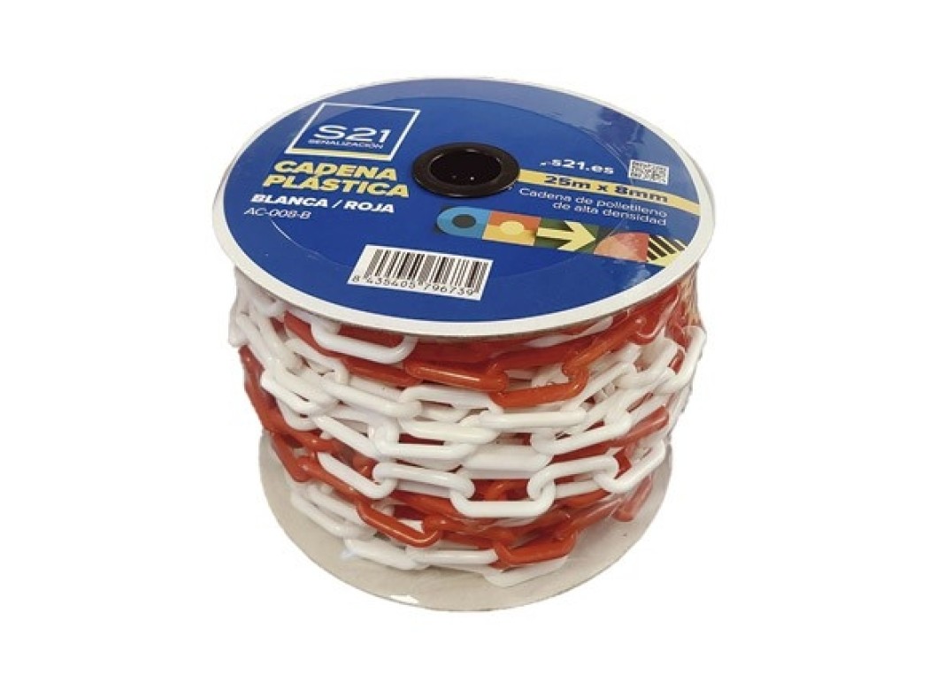 Cadena plastica blanca/roja roller 25m eslabon 6mm