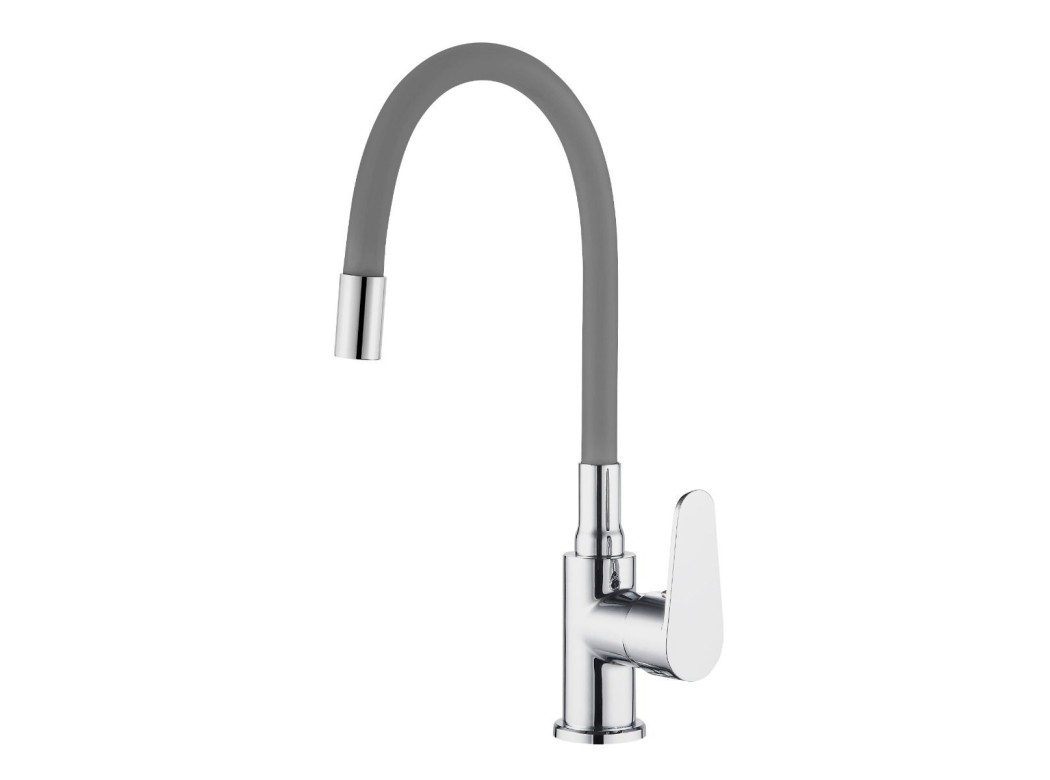 Grifo cocina monomando caÑo alto java goma flexible gris art
