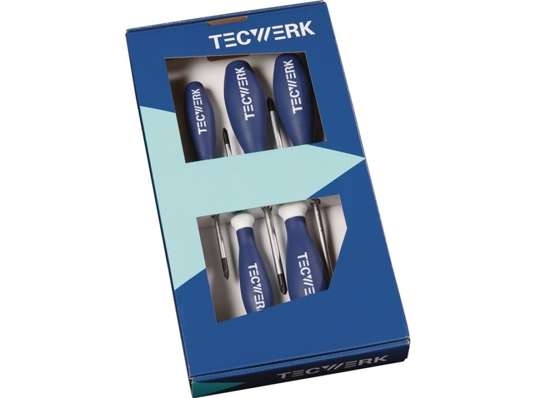 Destornilladores jgo 6 pzs: 2 pz + 4 plana m/multicomponente