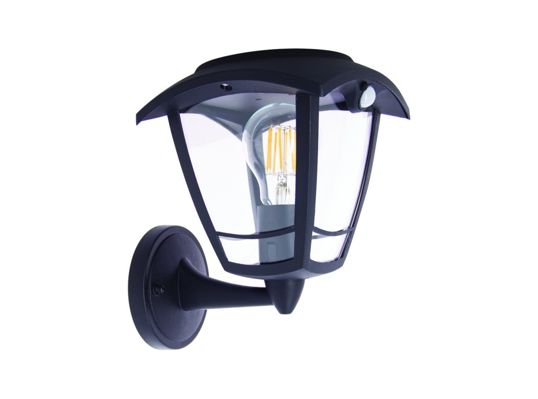 Aplique solar negro retro led ip44 sensor de movimiento bomb