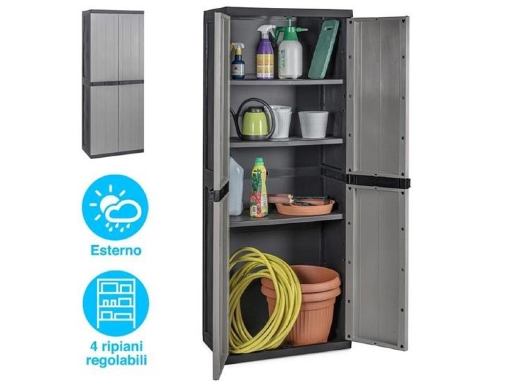 Armario resina 3 estantes 65 x 37 x 165 cm negro gris toomax