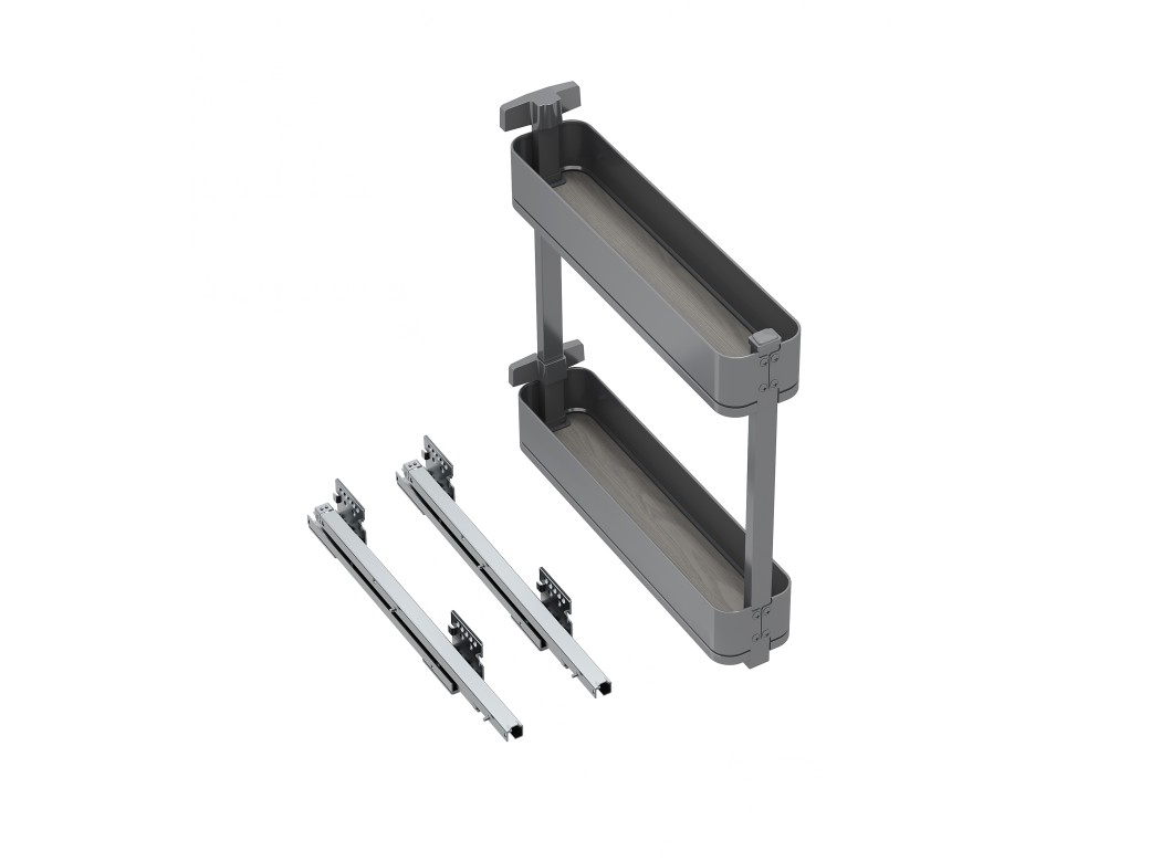 Emuca Botellero lateral extraíble Harmony con cierre suave, módulo 150mm, altura 700mm, Acero y Madera, Gris antracita