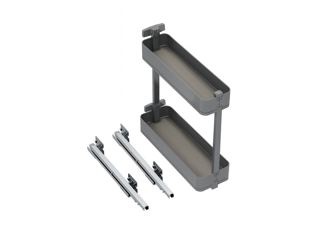 Emuca Botellero lateral extraíble Harmony con cierre suave, módulo 200mm, altura 700mm, Acero y Madera, Gris antracita