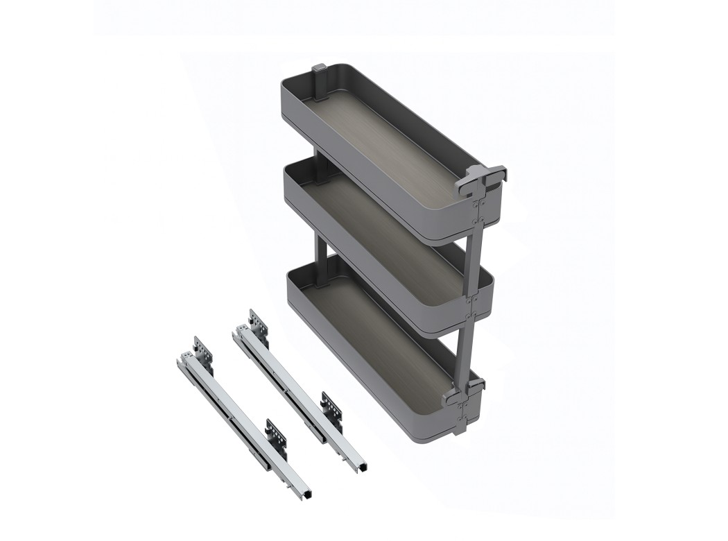 Emuca Botellero lateral extraíble Harmony con cierre suave, módulo 200mm, altura 800mm, Acero y Madera, Gris antracita