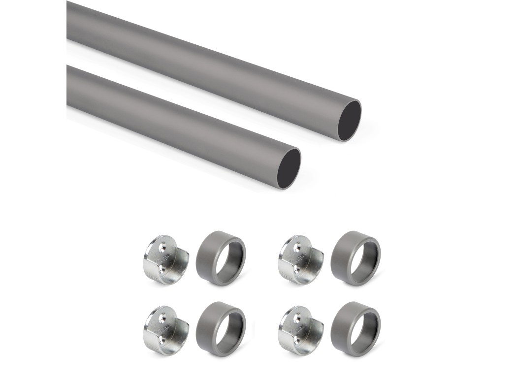Emuca Lote de 2 barras para armario redonda D.28mm de longitud 0.75m con soportes, Aluminio y Zamak, Titanio