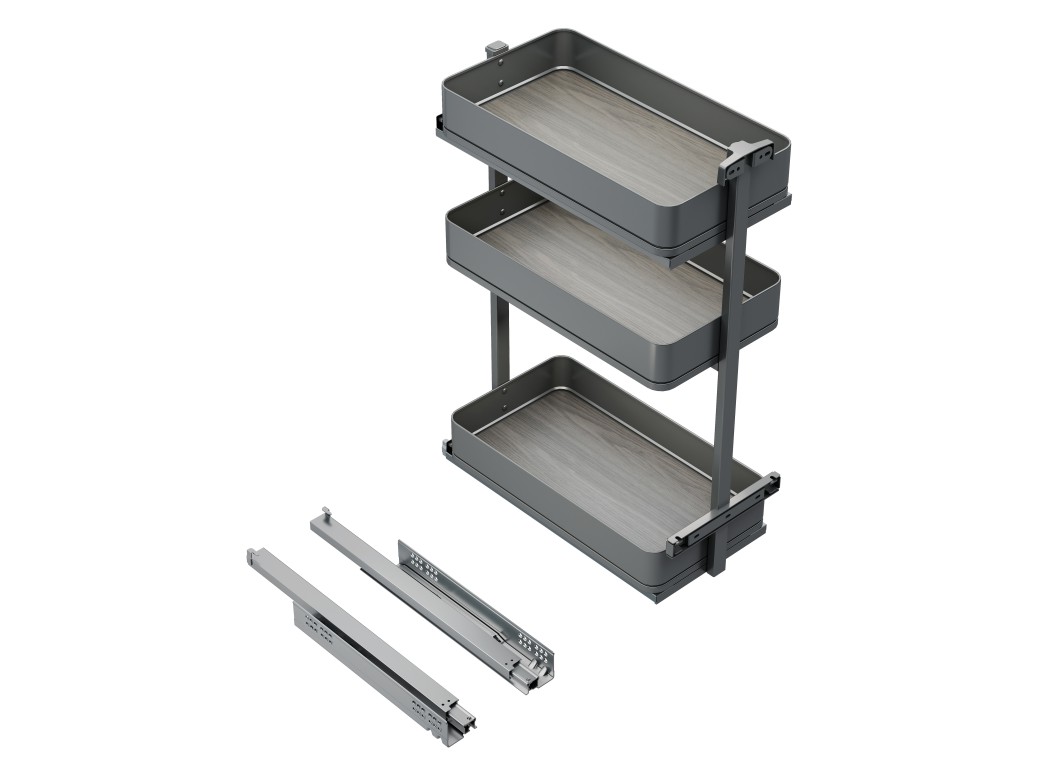 Emuca Carro extraíble Harmony con cierre suave, Módulo ancho 300mm alto 800mm, Acero y Madera, Gris antracita