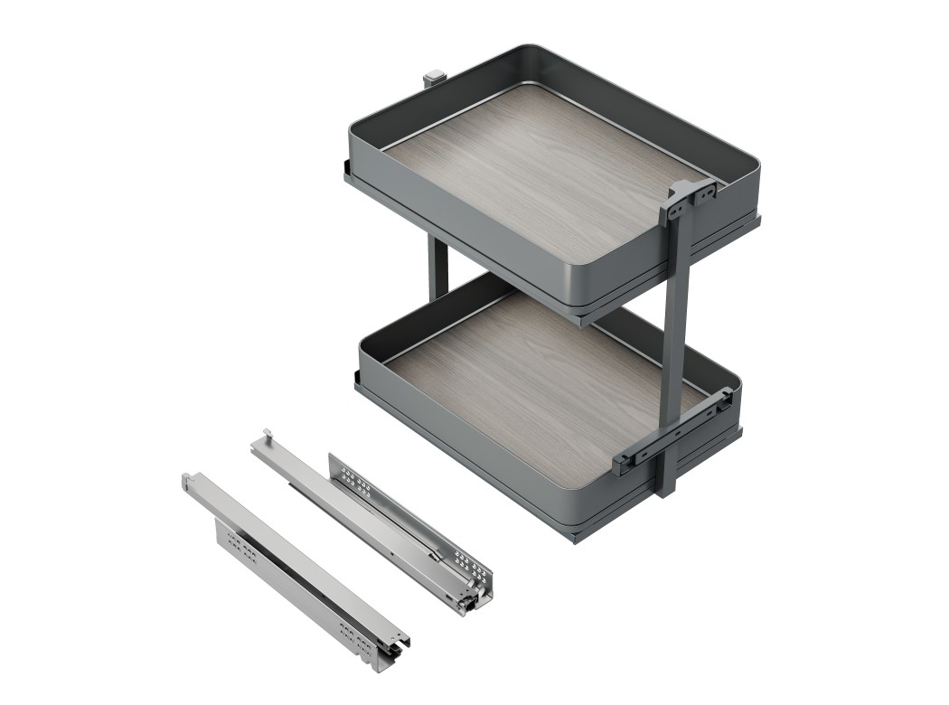 Emuca Carro extraíble Harmony con cierre suave, Módulo ancho 400mm alto 700mm, Acero y Madera, Gris antracita