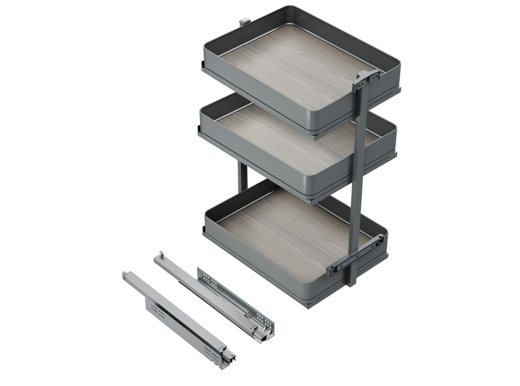 Emuca Carro extraíble Harmony con cierre suave, Módulo ancho 400mm alto 800mm, Acero y Madera, Gris antracita