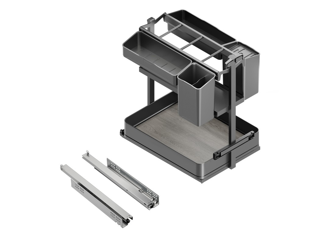 Emuca Carro extraíble con cestas y accesorios Harmony con cierre suave, Módulo ancho 400mm alto 700mm, Acero y Madera, Gris antracita