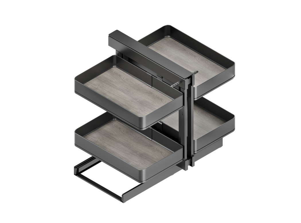 Emuca Sistema de rinconero articulado extraíble Harmony para mueble de cocina, Derecha/Izquierda, Acero y Madera, Gris antracita