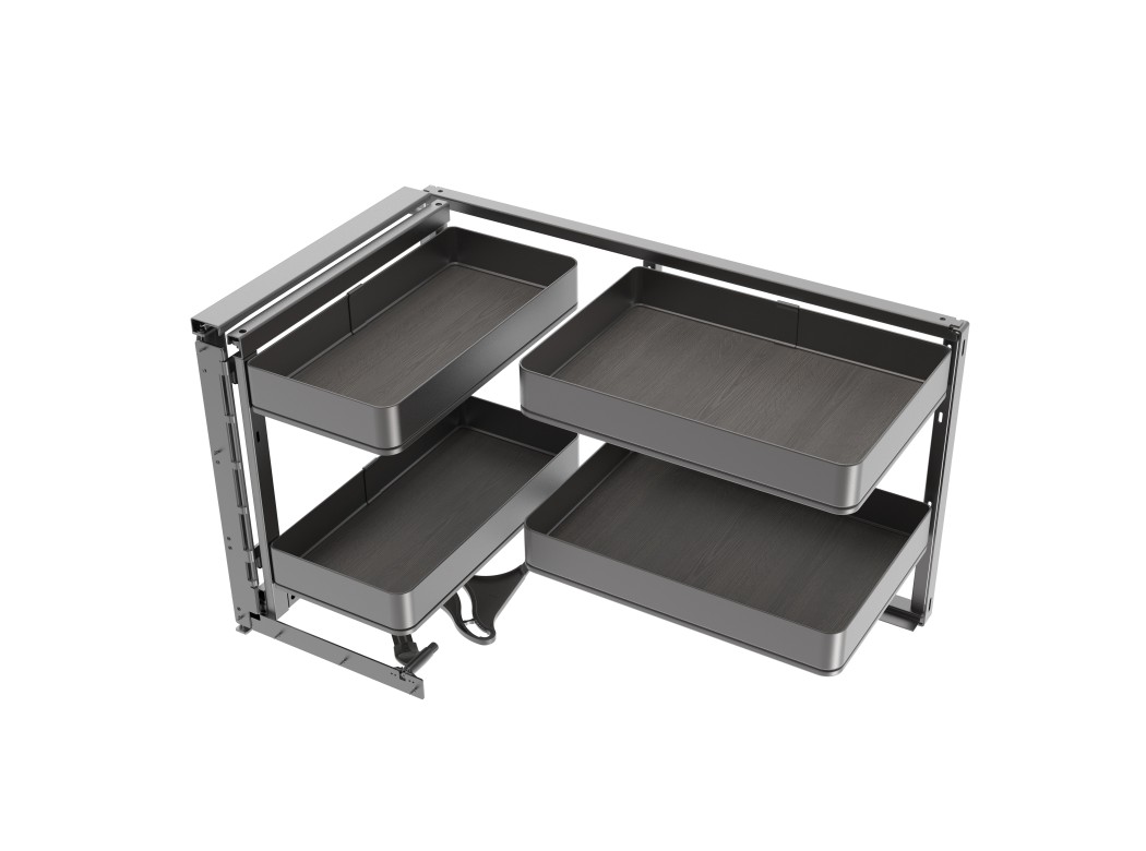 Emuca Rinconero extraíble Harmony para muebles de cocina, Izquierda, Acero y Madera, Gris antracita