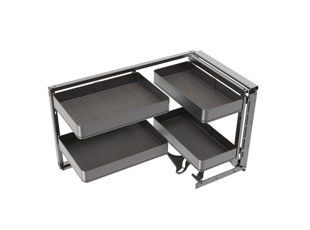Emuca Rinconero extraíble Harmony para muebles de cocina, Derecha, Acero y Madera, Gris antracita