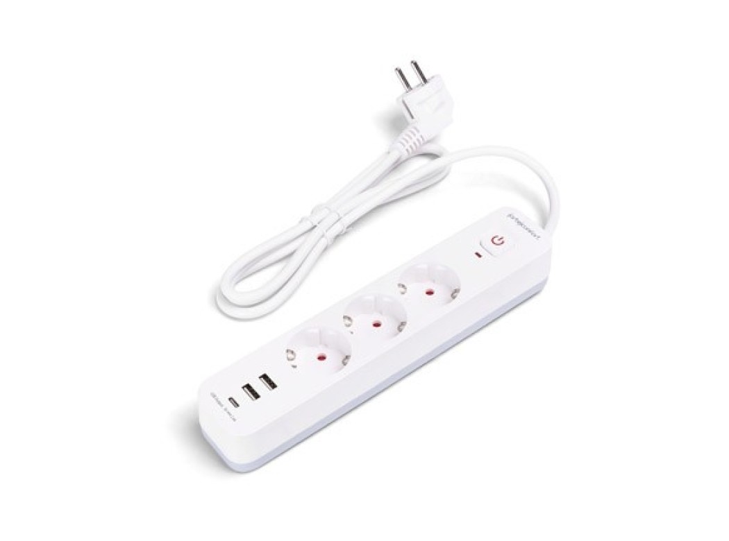 Base multiple con interruptor blanco 3tomas 1,5mt 2usb artec