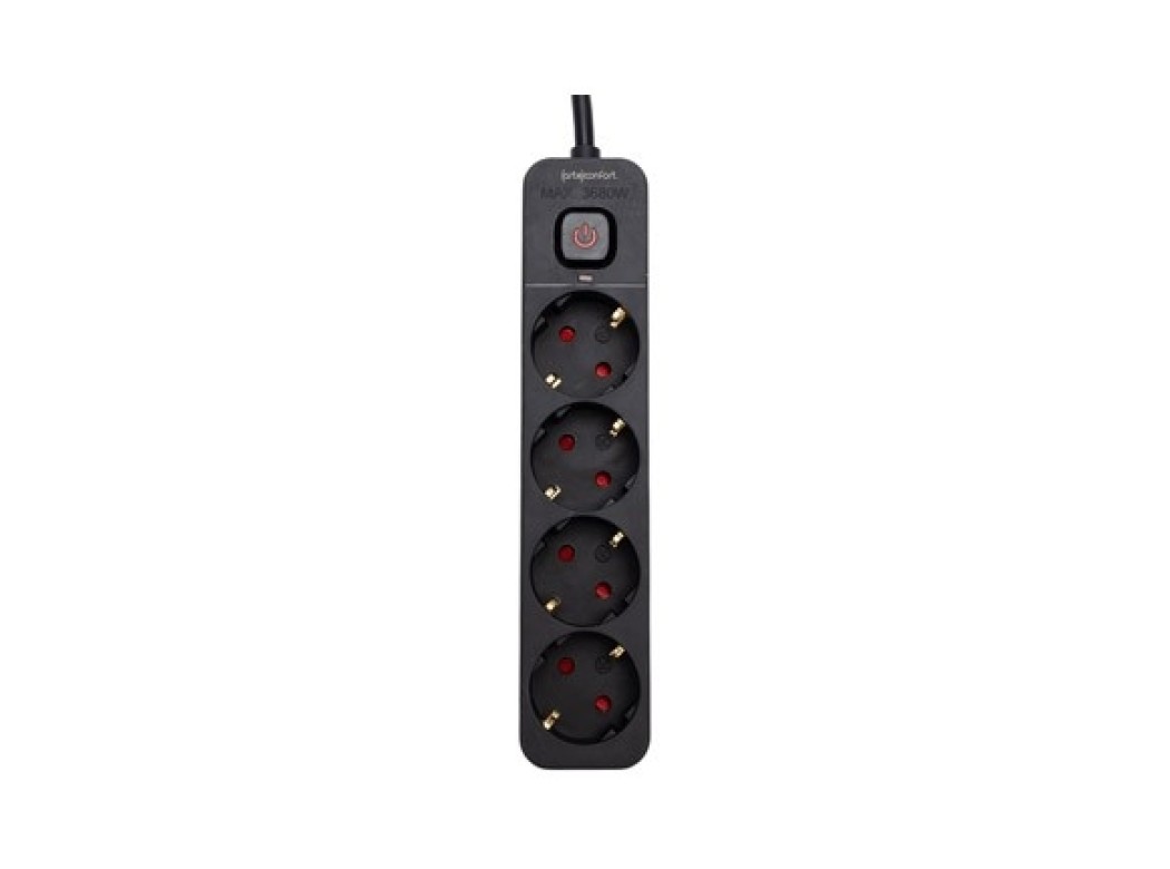 Base multiple con interruptor negro 4 tomas 3mt arteconfort