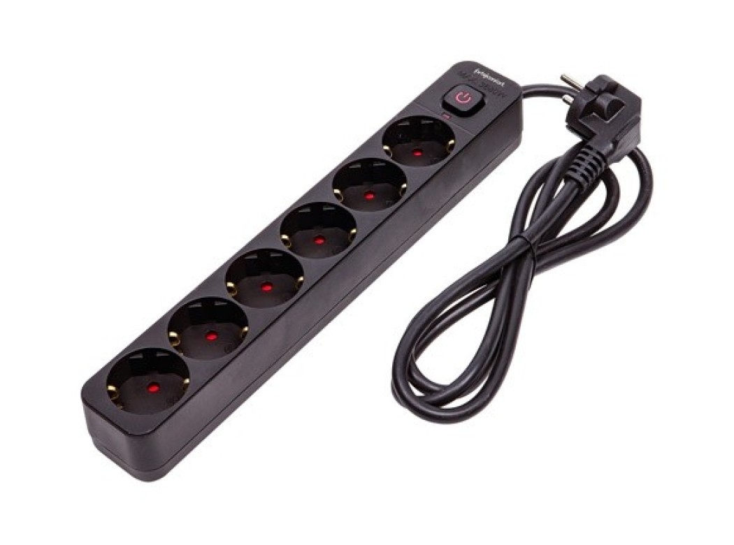 Base multiple con interruptor negro 6 tomas 1,5mt arteconfor