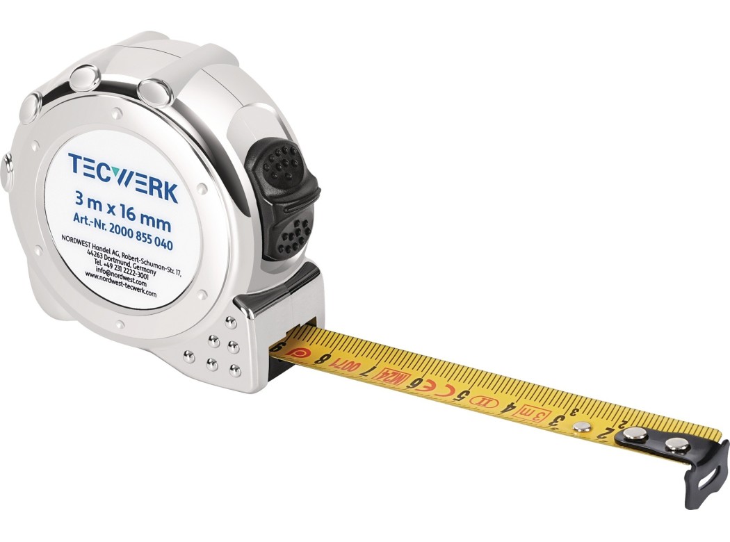 Flexometro con freno ce ii plastico cromado 8m x 25mm tecwerk