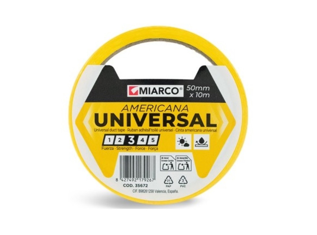 Cinta americana universal 10 m x 50 mm amarillo miarco